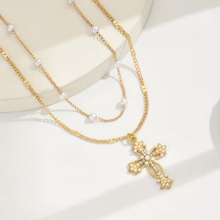 Gelaagde Parel Kruisketting