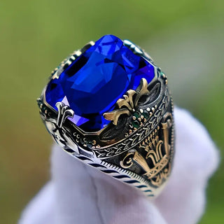 Zilveren vintage ring met saffier
