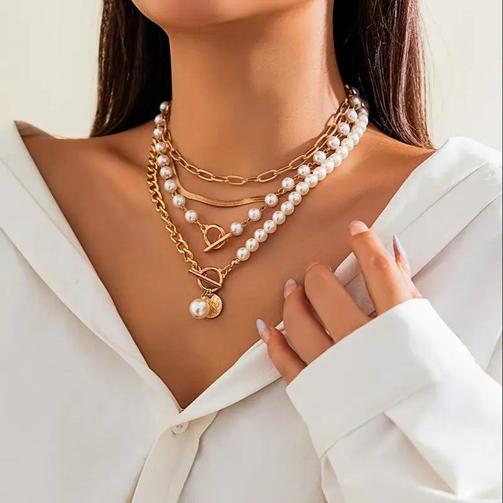 Moderne Gelaagde Parelketting Set