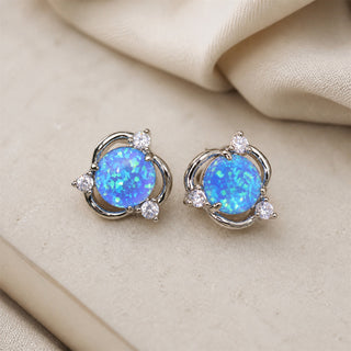 Runde Opal-Silber-Steckerohrringe