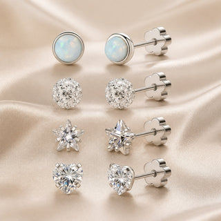 Vier Paar Opal- und Glitzer-Ohrringe Set