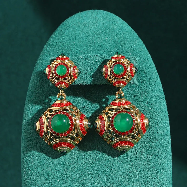 Retro Smaragd-Link-Statement-Ohrringe