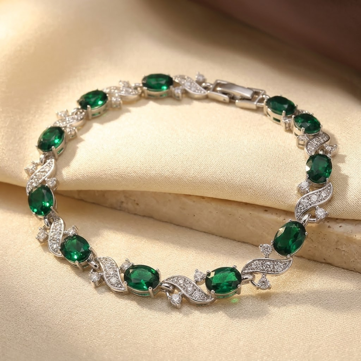 Zilveren vintage armband met smaragden schakels