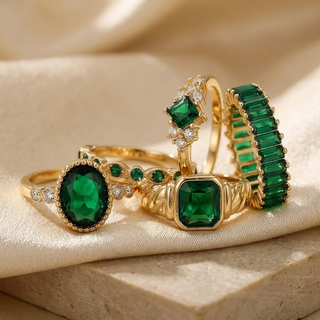 Gouden set ringen met smaragd