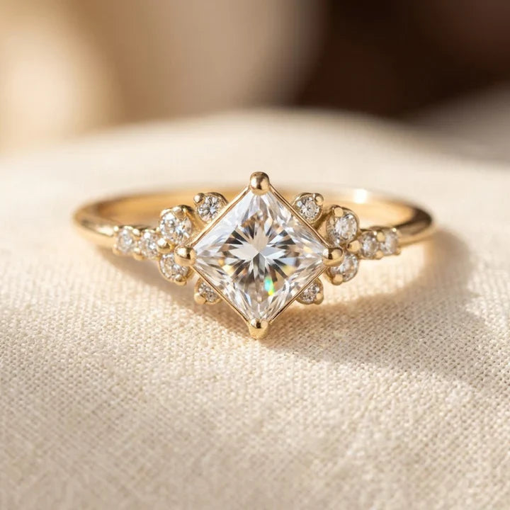 Gouden ring met vierkante steen