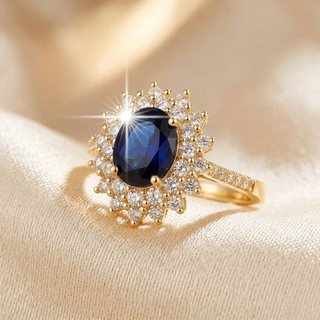 Gouden ring met saffier en stralenkrans