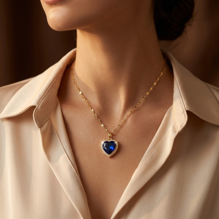 Gouden ketting met saffieren hart