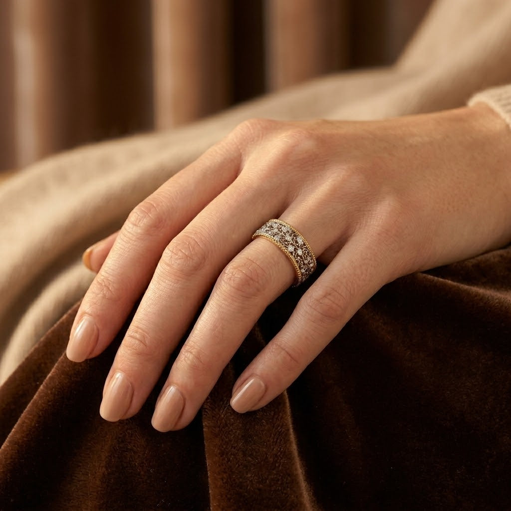 Bewerkte ring in zilver en goud