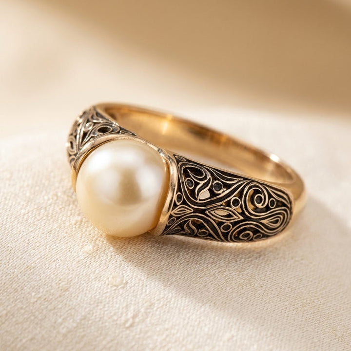 Gouden ring met filigrein en parel
