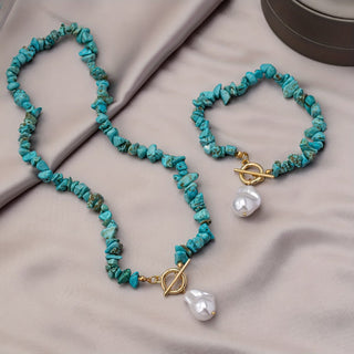 Turkoois Parel Ketting &amp; Armband Set