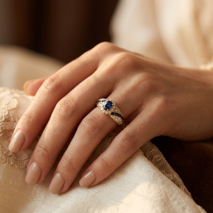 Gouden ring met saffier in de band