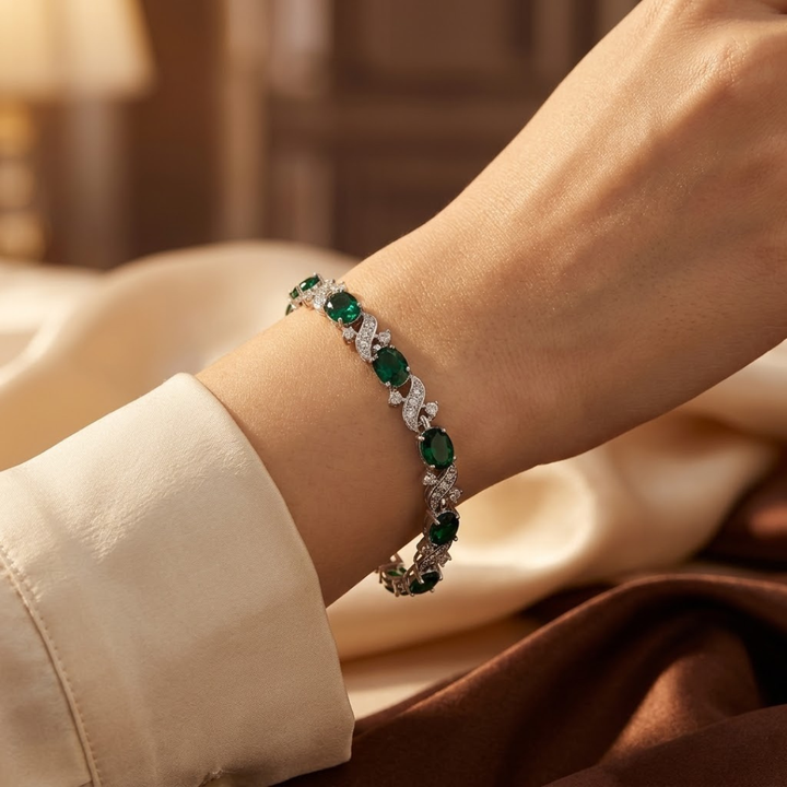 Zilveren vintage armband met smaragden schakels