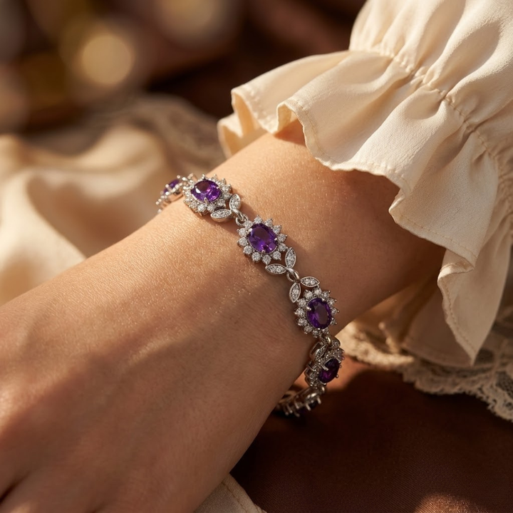 Zilveren armband met bloemen en amethist