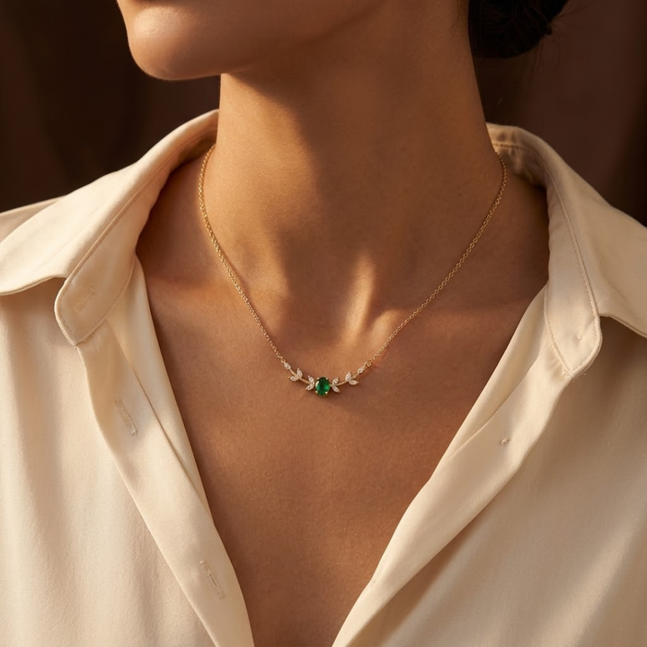 Fijne gouden ketting met smaragd