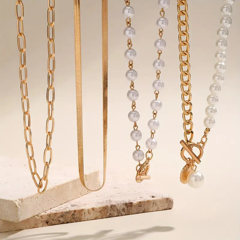 Moderne Gelaagde Parelketting Set