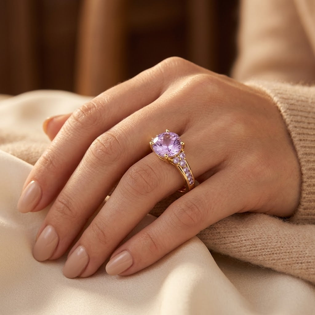 Gouden ring met amethisten in cluster