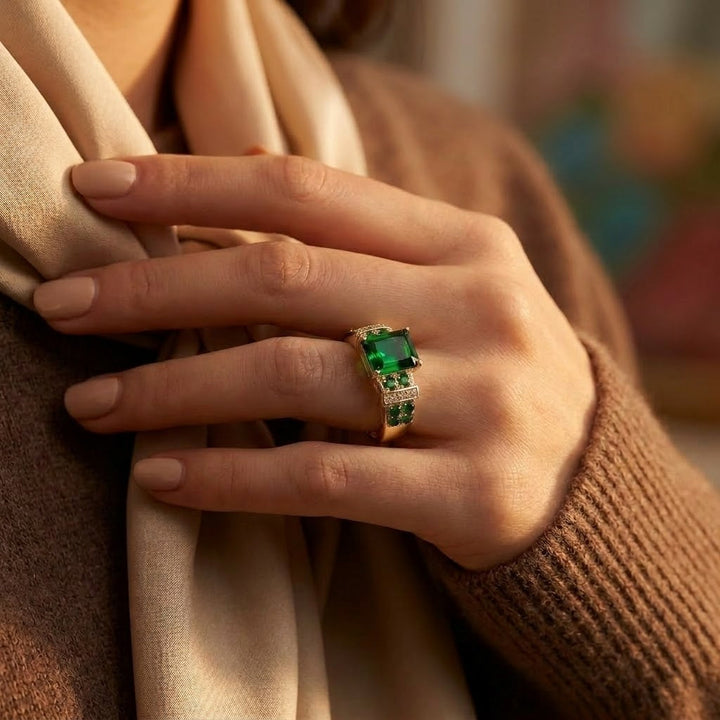 Gouden ring met meerdere smaragden