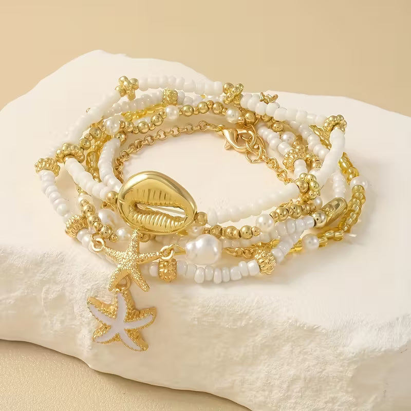 Kust Goud &amp; Parel Armbanden Set van 6