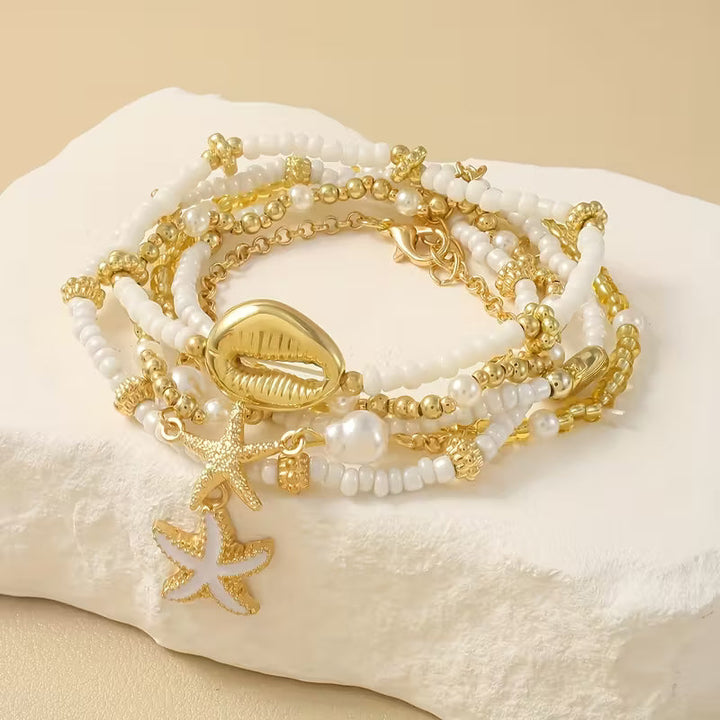 Kust Goud &amp; Parel Armbanden Set van 6