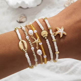 Kust Goud &amp; Parel Armbanden Set van 6