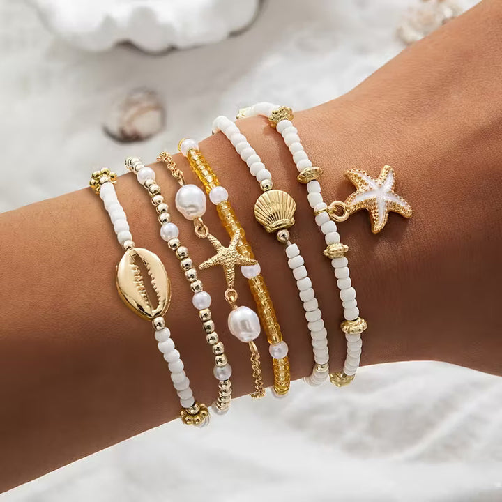 Kust Goud &amp; Parel Armbanden Set van 6