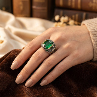Zilveren vintage ring met smaragd