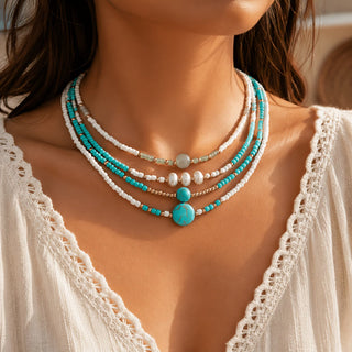 Boho Parel Turkoois Kralenarmbanden Set