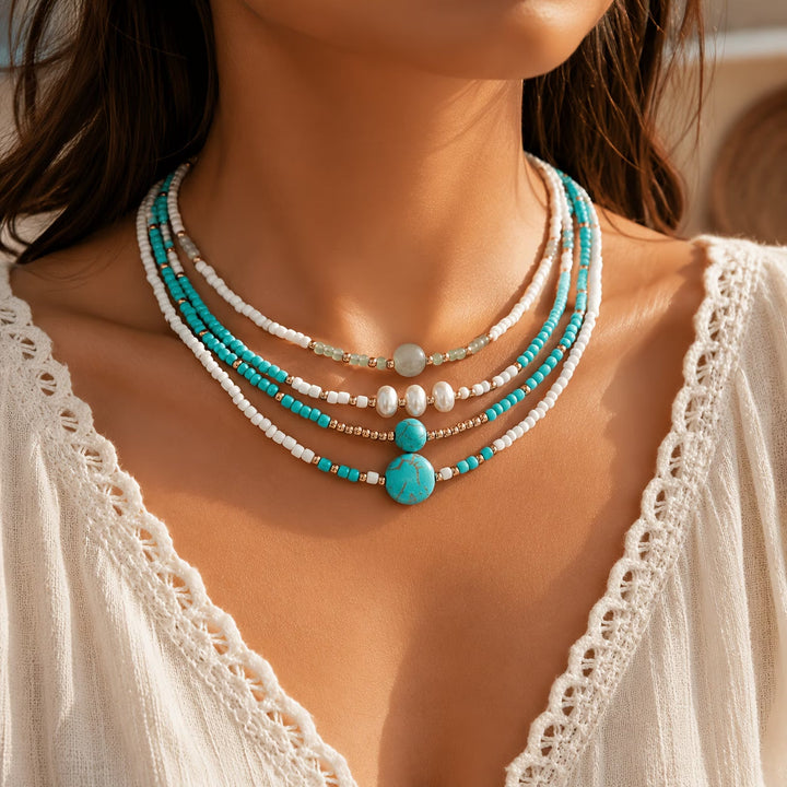 Boho Parel Turkoois Kralenarmbanden Set