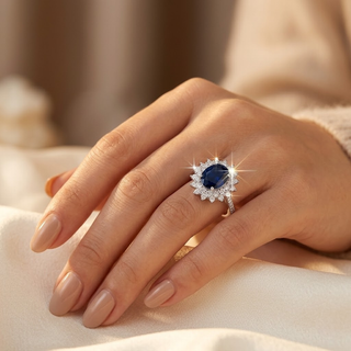 Gouden ring met saffier en stralenkrans