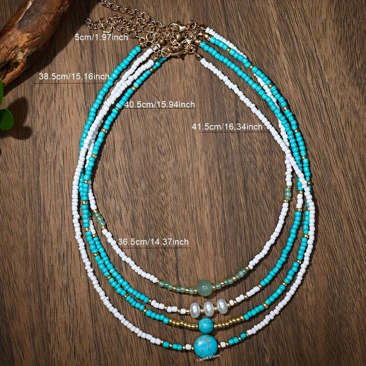 Boho Parel Turkoois Kralenarmbanden Set