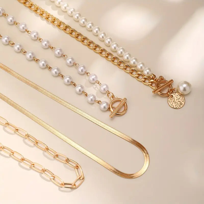 Moderne Gelaagde Parelketting Set