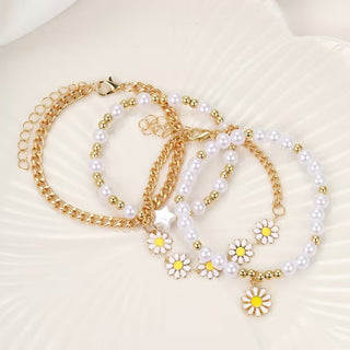 Parel Madelief Stapelarmbanden Set van 4