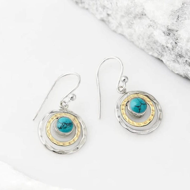 Boho Saturn Ohrringe in Türkis und Gold