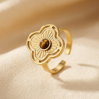 Gouden open ring met bloem