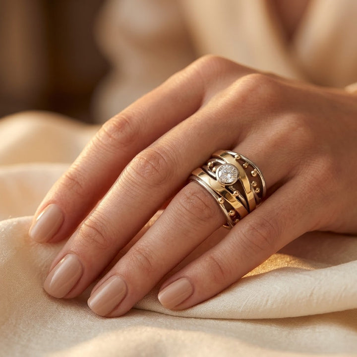 Ring in zilver en goud met gevatte steen