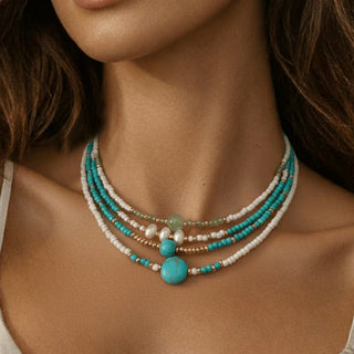 Boho Parel Turkoois Kralenarmbanden Set