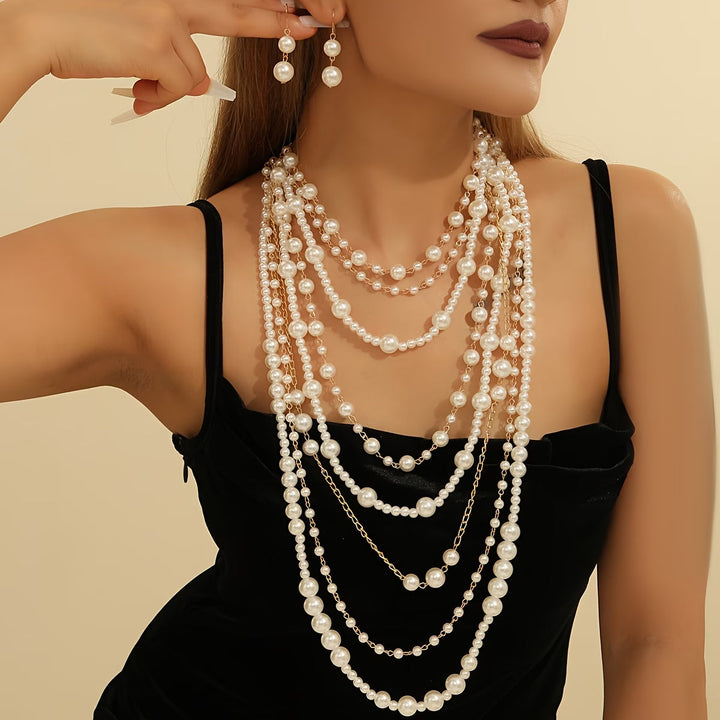 Boho Gelaagde Parel Statement Set