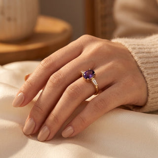 Gouden ring met drie amethisten