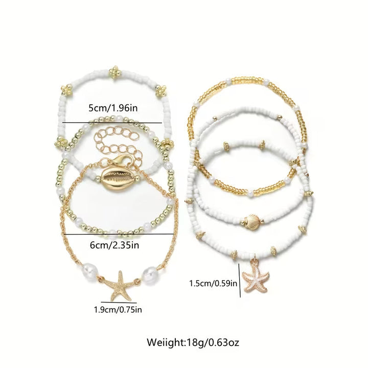 Kust Goud &amp; Parel Armbanden Set van 6