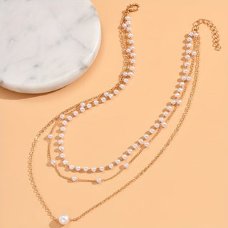 Drievoudige Gelaagde Parelketting Set