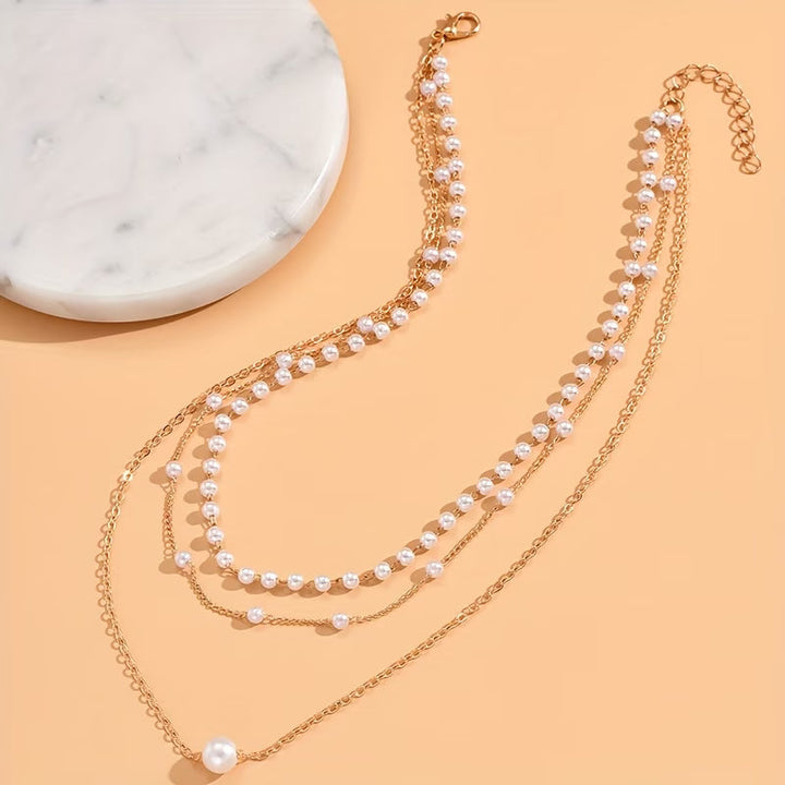 Drievoudige Gelaagde Parelketting Set
