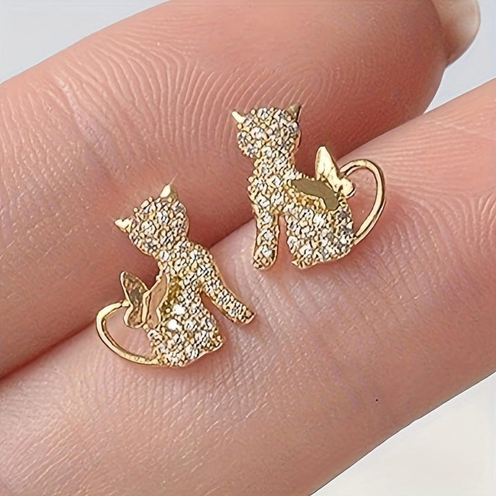 Goldene Katze Zirkonia-Schmetterlings-Ohrstecker