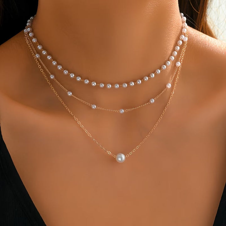 Drievoudige Gelaagde Parelketting Set