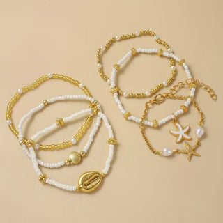 Kust Goud &amp; Parel Armbanden Set van 6