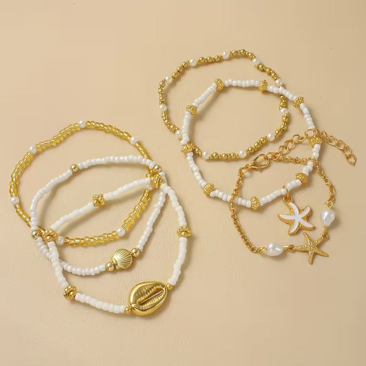 Kust Goud &amp; Parel Armbanden Set van 6
