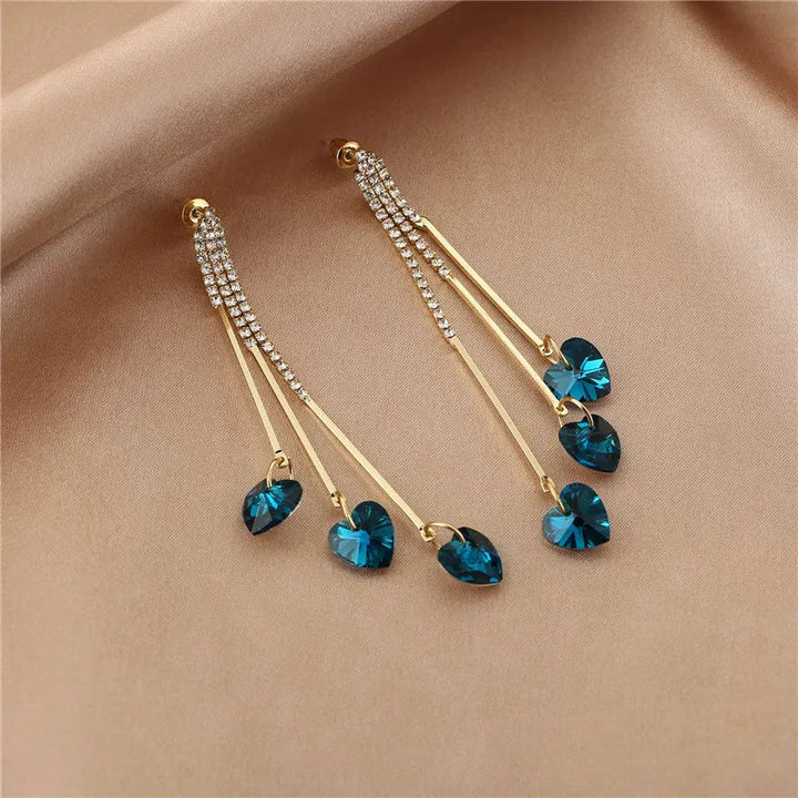 Elegante blaue Kristall-Herz-Regenohrringe