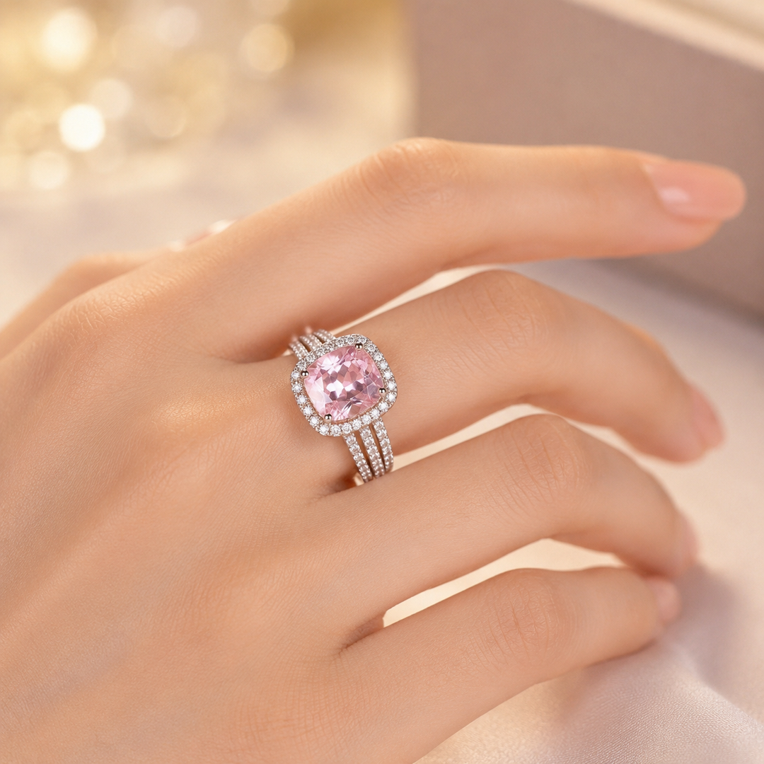 Gouden ring met amethist en stralenkrans