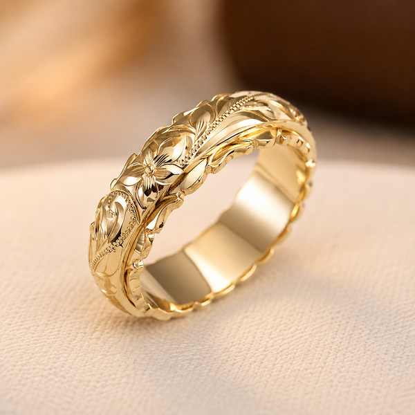 Antieke gouden ring met bloem