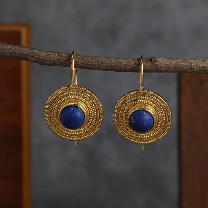 Blaue runde Edelstein-Hängohrringe