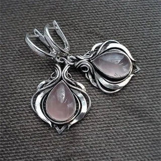 Vintage viktorianische Wassertropfen-Ohrringe mit rosa Steinen